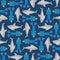 Shark and diver pattern seamless. Hammerhead shark and frogman background. Marine predator texture