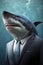 Shark dressed as a businessman on a blue background