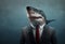 Shark dressed as a businessman on a blue background