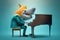 a shark dressed as a jazzman playing piano, created with Generative AI technology