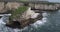 Shark Fin Cove Beach with a Towering rock and Sea Cave. California. Pacific  Ocean Waves. Island. Drone 3