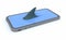 Shark fin in smartphone display, online predator concept
