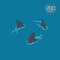 Shark fins on a blue background. Danger fish in isometric style. 3d illustration. Pirate game