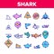 Shark Fish Color Elements Icons Set Vector