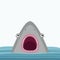 Shark head face with big open mouth and sharp teeth. Cute cartoon animal character. Baby card. Sea ocean wild animal. Water wave.