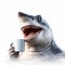 Shark Holding Hot Coffee Mug In Unreal Engine Style