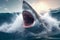 shark, a huge megalodon shark jumps out of the sea waves