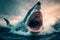 shark, a huge megalodon shark jumps out of the sea waves