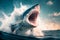 shark, a huge megalodon shark jumps out of the sea waves
