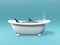 Shark inside a bathtub isolated on blue background