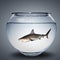 Shark inside a fish bowl illustration