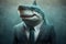 Shark in a jacket underwater. AI generative