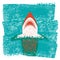 Shark jaws.Vector blue sea waves background