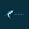 Shark marine animal fish logo in flat designer style on a dark blue background modern symbol