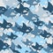 Shark military seamless pattern. Army background of fish. Soldie