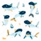 Shark. Ocean cartoon fish. Sharks for baby, children and family. Vector illustration of isolated icon set for pattern