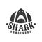 Shark With Open Mouth And Sharp Teeth Summer Surf Club Black And White Stamp With Dangerous Animal Silhouette Template