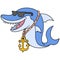 Shark rapper wearing sunglasses and gold anchor necklace, doodle icon image kawaii