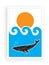 Shark in sea on sunset, illustration, vector, minimalist paint, sea world, underwater, sperm whale in blue sea