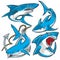 shark Set angry Blue mascot vector illustrator