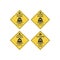 Shark warning sign in yellow rhombus. Sharks, keep out vector.