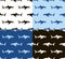 Sharks seamless pattern. Black, white and blue.