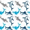 Sharks silhouettes seamless pattern.