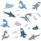 Sharks silhouettes seamless pattern. Isolated blue