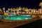 Sharm el-Sheikh, Egypt, 02/25/2019. Night landscape, interior of the hotel overlooking the pool, houses and palm trees