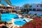 Sharm El Sheikh, Egypt - February 13, 2020: The view of hotel Verginia Sharm Resort and Aqua Park 4 stars at day with blue sky