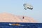 Sharm El Sheikh, Egypt - February 3 2018: Tourists are extremely entertained flying parasailing