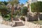 Sharm El Sheikh, Egypt - February 9, 2019: Five-star The Grand Hotel with palms Footpath between green grass in