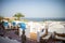 Sharm El Sheikh, Egypt - March 07, 2020: Top view of the resort town without tourists. Empty sofas sit on the roof of a five-star