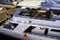 Sharm el-Sheikh, Egypt - March 14, Fragments of a yacht made of wood in the bay of the Red Sea against the blue sky