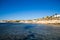 SHARM EL SHEIKH, EGYPT - March 18, 2019: Red Sea Coast, Concord Hotel. Beach with umbrellas, sun beds and palm trees. Background