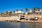 SHARM EL SHEIKH, EGYPT - March 18, 2019: Red Sea Coast, Concord Hotel. Beach with umbrellas, sun beds and palm trees. Background