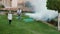 Sharm el Sheikh, Egypt, March, 2017: Fumigation of the garden. Destruction of parasites and harmful insects in the hotel