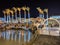 Sharm El Sheikh, Egypt - September 13, 2020: SOHO Square. Luminous palm trees and a sign at the entrance to Soho, Egypt at Sharm