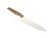 Sharp chef`s knife with wooden handle on white