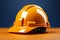 Sharp contrast , 3D rendered yellow hard hat stands out on isolated blue background