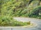 Sharp curve view on the bus on tongtian road moving from tianmen mountain heaven gate cave