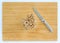 Sharp knife and Yanagi Mutsutake mushroom on wooden block