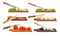 Sharp Knives with Wooden Handle Chopping and Slicing Vegetables on Cutting Board Vector Set