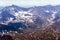 Sharp mountain peaks. Northern landscape. Mountains are covered with glaciers.