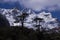 Sharp pointed snow clad peaks in the middle of winters