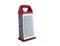 sharp Stainless Steel Box Grater with red handle.