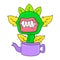 Sharp-toothed monster flower growing in a pot, doodle icon image kawaii