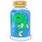 Sharp toothed piranha in a bottle aquarium, doodle icon image kawaii