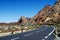 Sharp turn of the mountain road. Teide National Park, Tenerife, Canary Islands, Spain.
