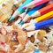 The sharpen color pencils on shavings